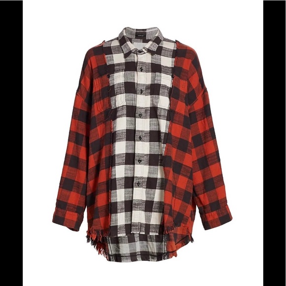 R13 WHITE & RED DROP NECK COMBO WORK SHIRT. Size Large - Picture 5 of 13